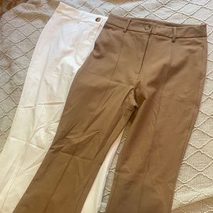 High Waisted Trousers in White & Camel